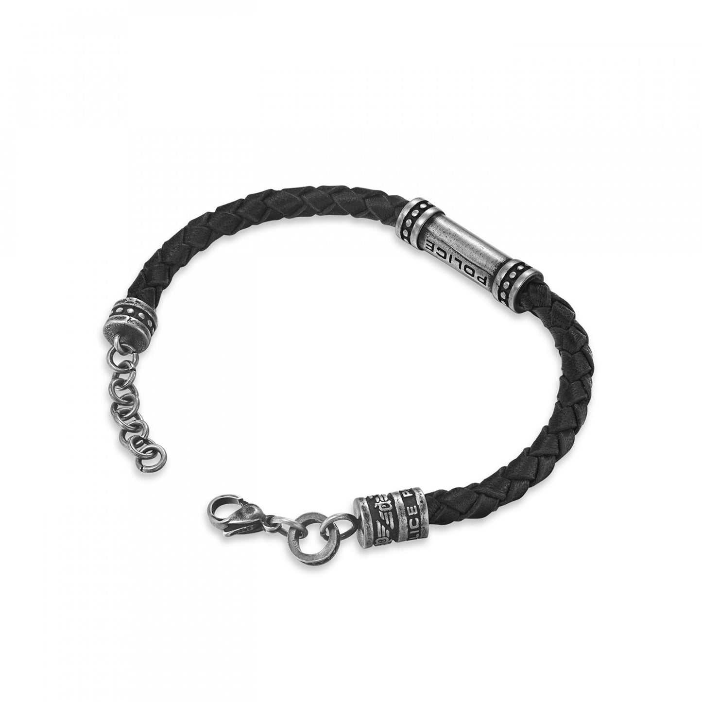 PULSEIRA POLICE 'BARRELL ANTIQUE' PELE E AÇO PRATEADO 'PEAGB0035001'