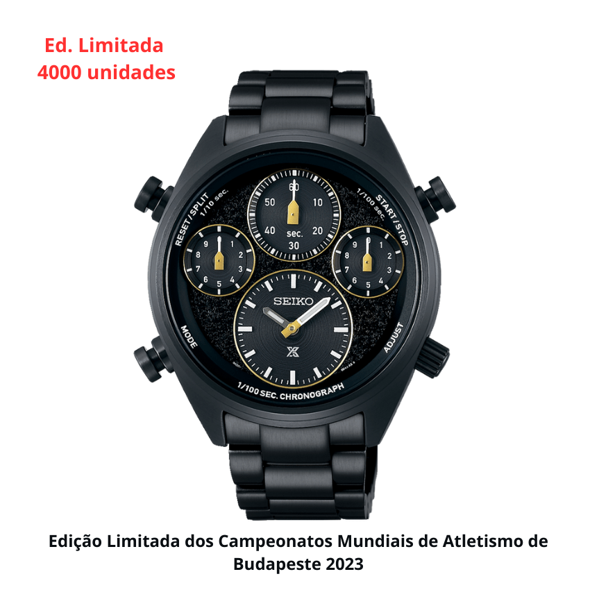 RELÓGIO SEIKO PROSPEX SPEEDTIMER PRETO ED. LIMITADA (4000 UNID.) CAMPEONATO MUNDIAL DE ATLETISMO BUDAPESTE 23 'SFJ007P1'